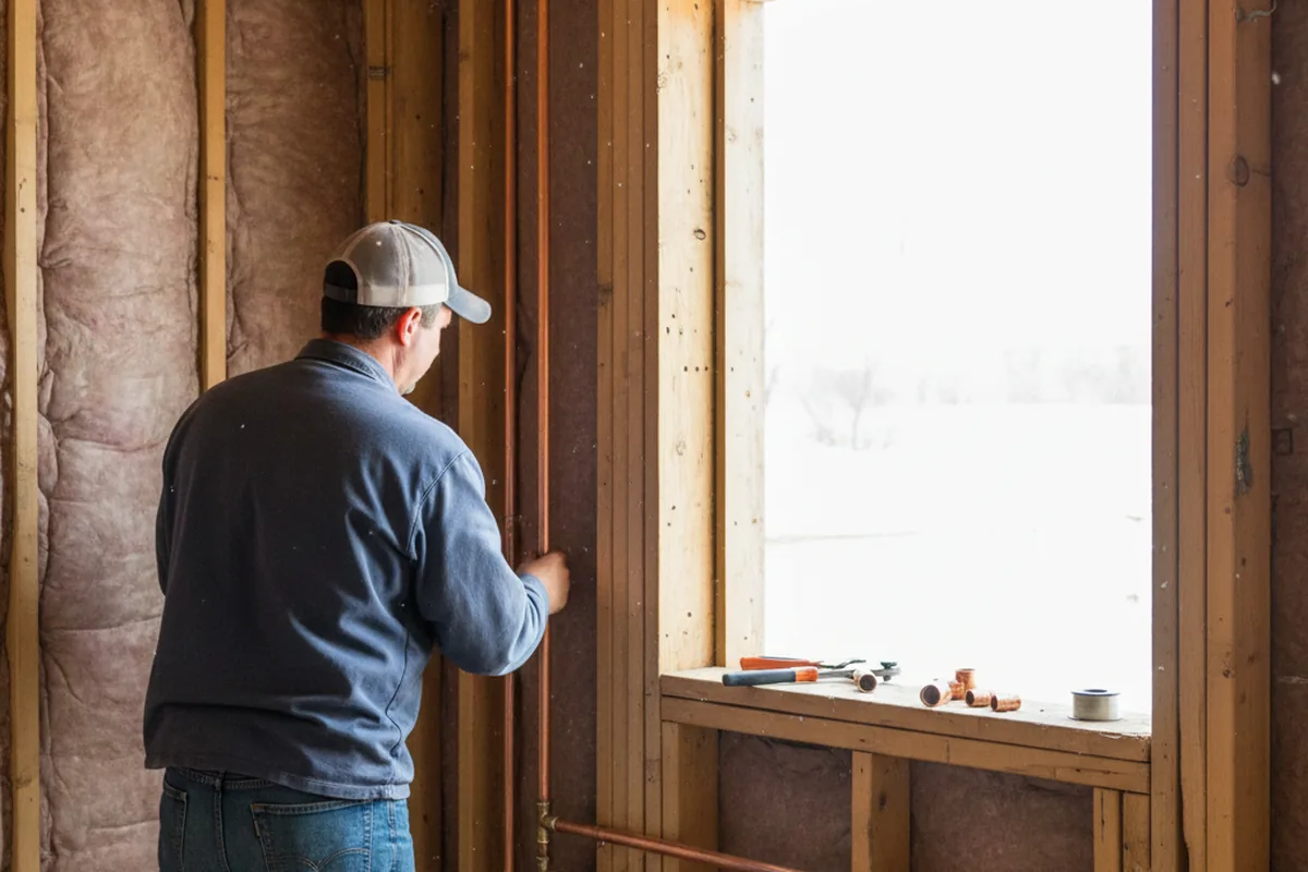Licensed plumber running new copper supply lines in a Fonda home