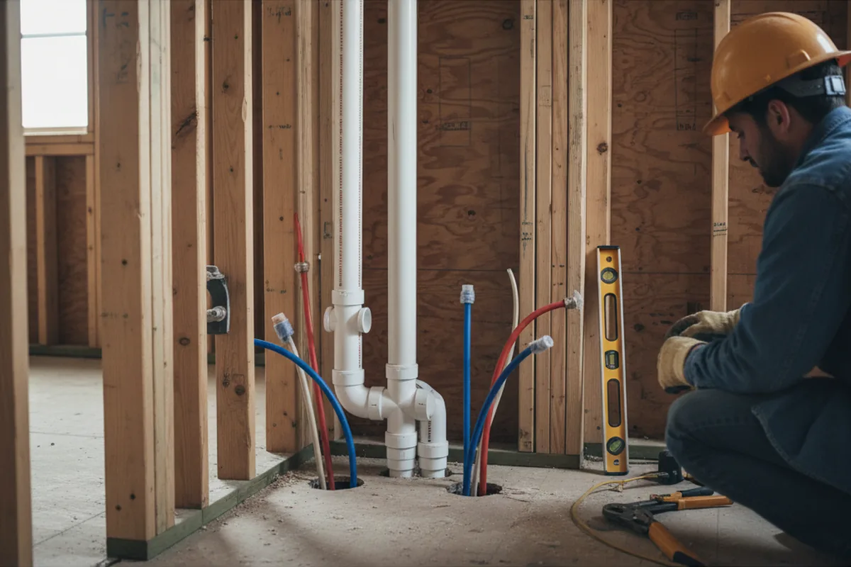 Drain and supply rough-in during Sump Pump Repair in Fonda