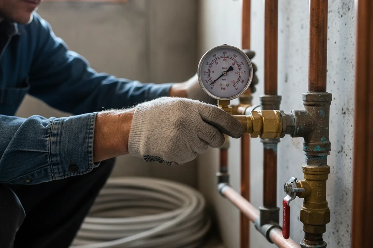 Pressure testing a repaired line during Water Line Repair in Fonda